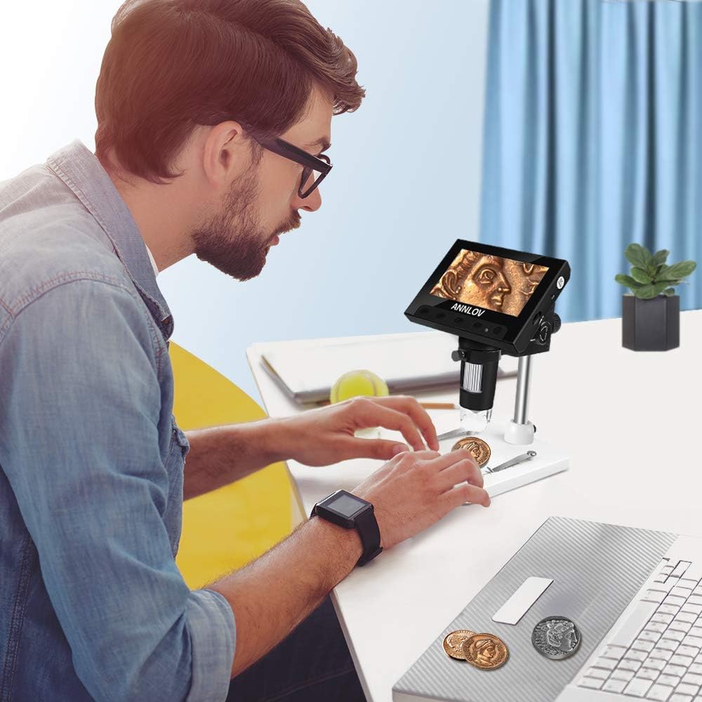 Weekly Top Sale 4.3 Inch Coin Microscope,ANNLOV 50X-1000X Magnification LCD Digital Microscope with 8 Adjustable LED Lights for Kids and Adults for Coin/Stamps/Plants/Soldering