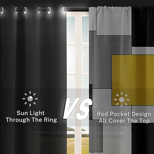 Vista 130 de Cortinas geométricas de cocina negras y grises de 63 pulgadas de largo, juego de 2, cortinas grises y blancas para dormitorio, sala de estar, Gris