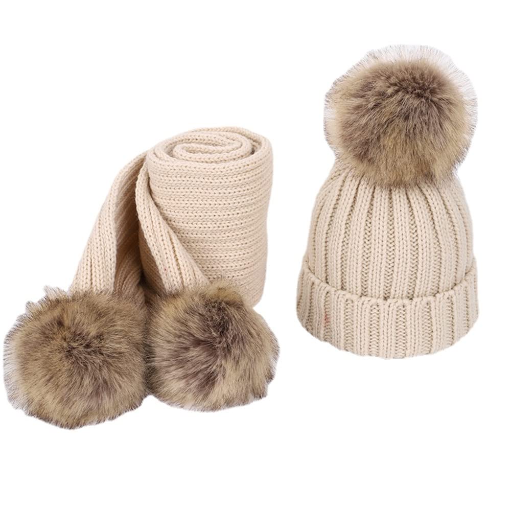 Dziecięcy kapelusz szalik zestaw zima żebrowany dzianinowe ciepłe czapki beanie czapka pompon szydełkowana czapka dla chłopców dziewcząt