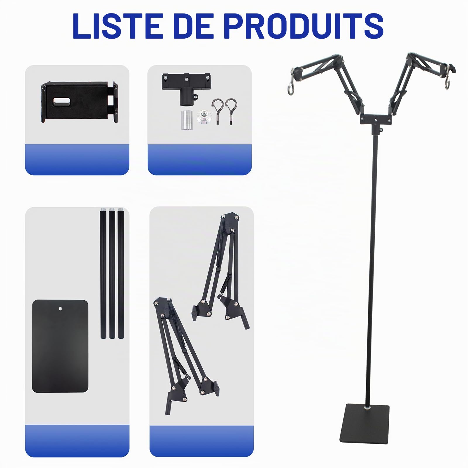 Support de Lampe Chauffante Dual pour Reptiles,Réglable Hauteur 39 à 175 cm,Bras Pivotant à 360° Support de Lampe pour Terrarium,pour Tortue Lézard Serpent