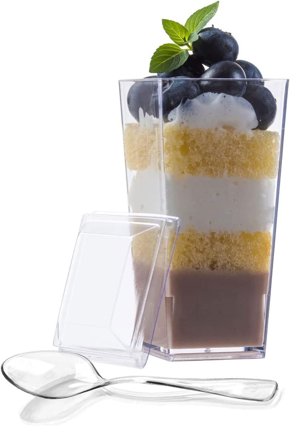 zappy Elegant Tall Square Mini Cube 3oz Clear Plastic Tasting Sample Shot Glasses Parfait Souffle Jello Mini Dessert Cups Dessert Glasses 3 oz Shooter Tumbler Party Cups Bowls With Lids (40 Ct)