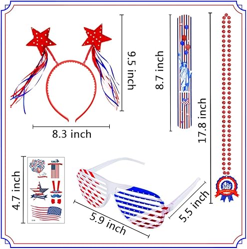 Miniatura 3 de UMEELR 126 piezas de suministros patrióticos para fiestas, accesorios del 4 de julio con gafas, collares, banderas, pulseras y diademas para