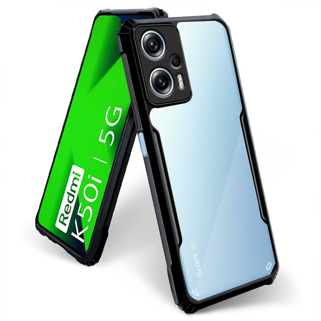 Fashionury TPU+Plastic Shockproof Crystal Clear Back Cover Case for Redmi K50I 5G | 360 Degree Protection | Protective Design | Transparent Back Cover Case for Redmi K50I 5G (Black Bumper) (B0BSXB4V4M) Amazon Price History, Amazon Price Tracker