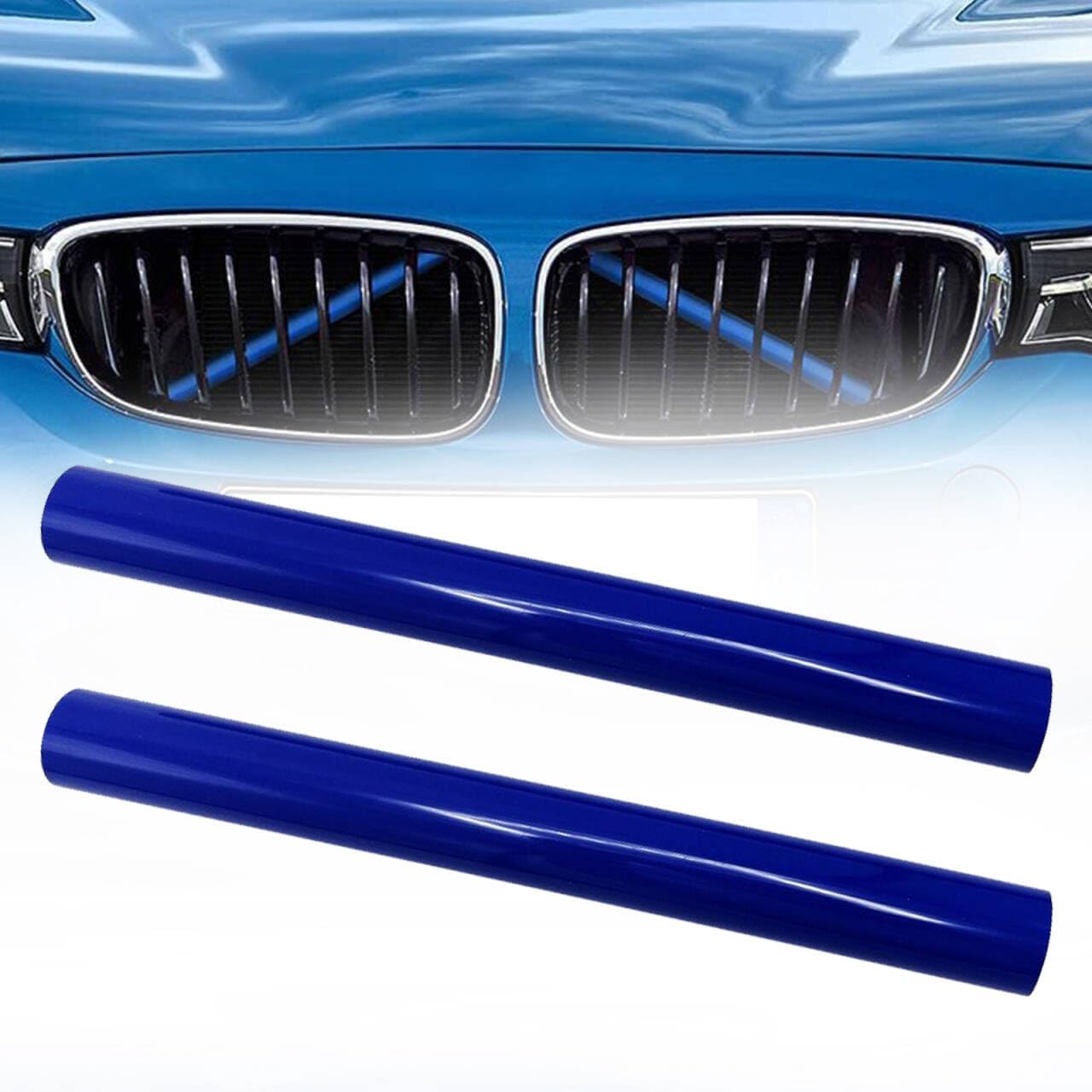 1 Pack 2 Pcs Car Front Grille Insert Decorative Strip,11.2In Abs Rustproof Sun-Proof Sports Trim,Insert Front Grille Cover Wrap Accessory, Compatible With Bmw 3 4 5 6 7 Series X1 X2 X3 X4 X5 (Blue)