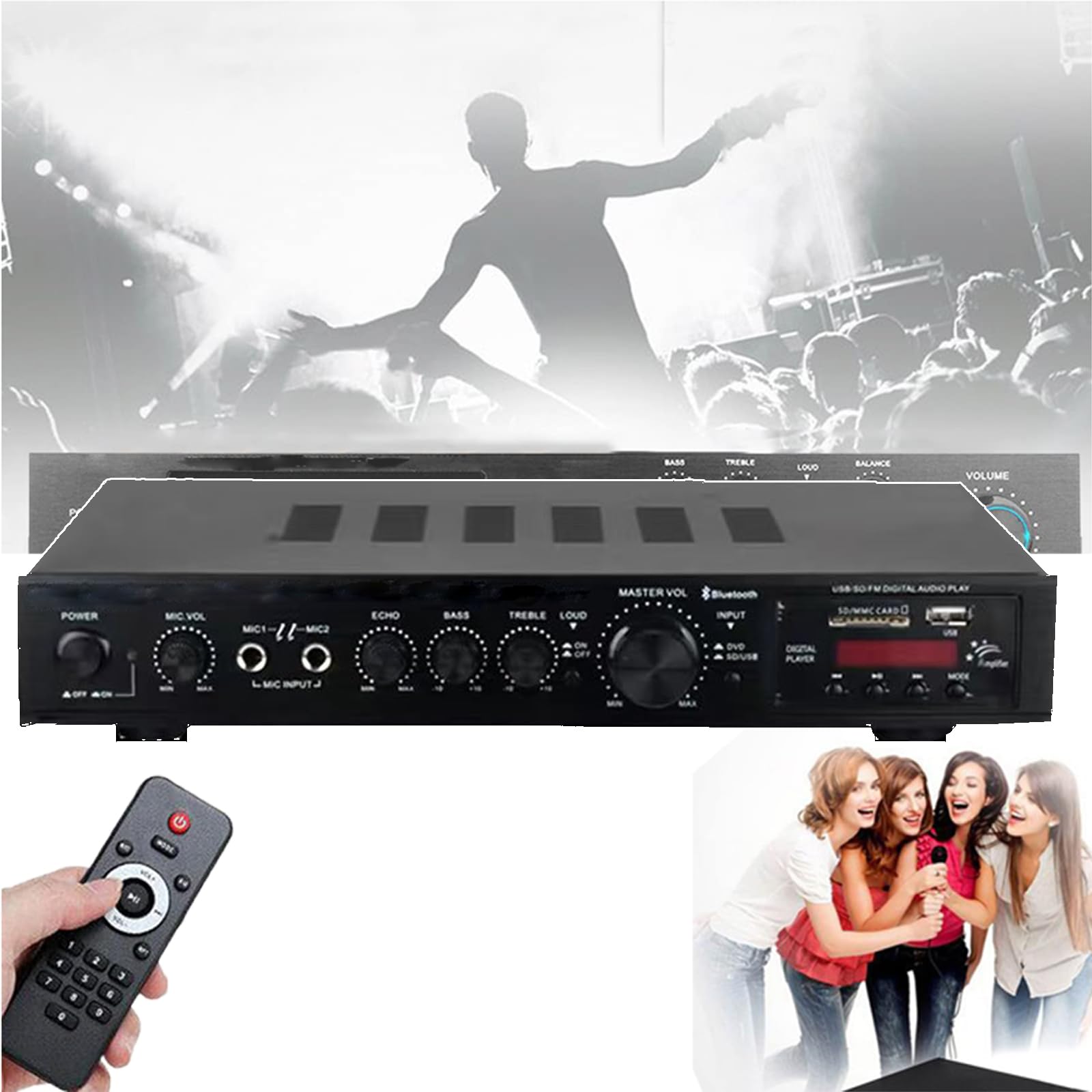 Amplificateur stéréo 600W bluetooth avec 5 canaux et volume réglable précis