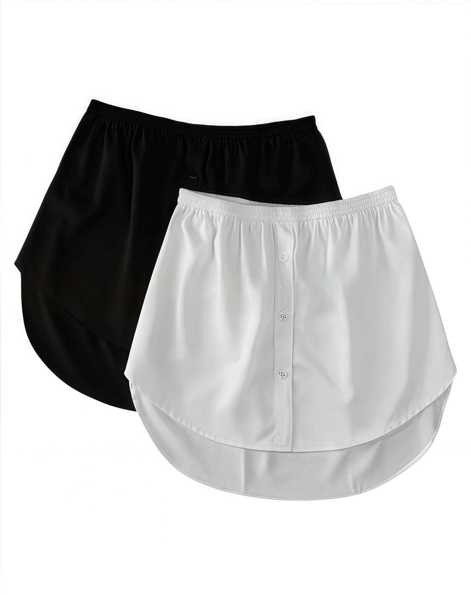 Chemise Extender Mini Jupe,2 Pièces Rallonge de Chemise Ajustable pour Femme,Extension de Chemise à Taille Elastique pour Pull,Sweat,Veste,Manteau(Noir,Blanc)