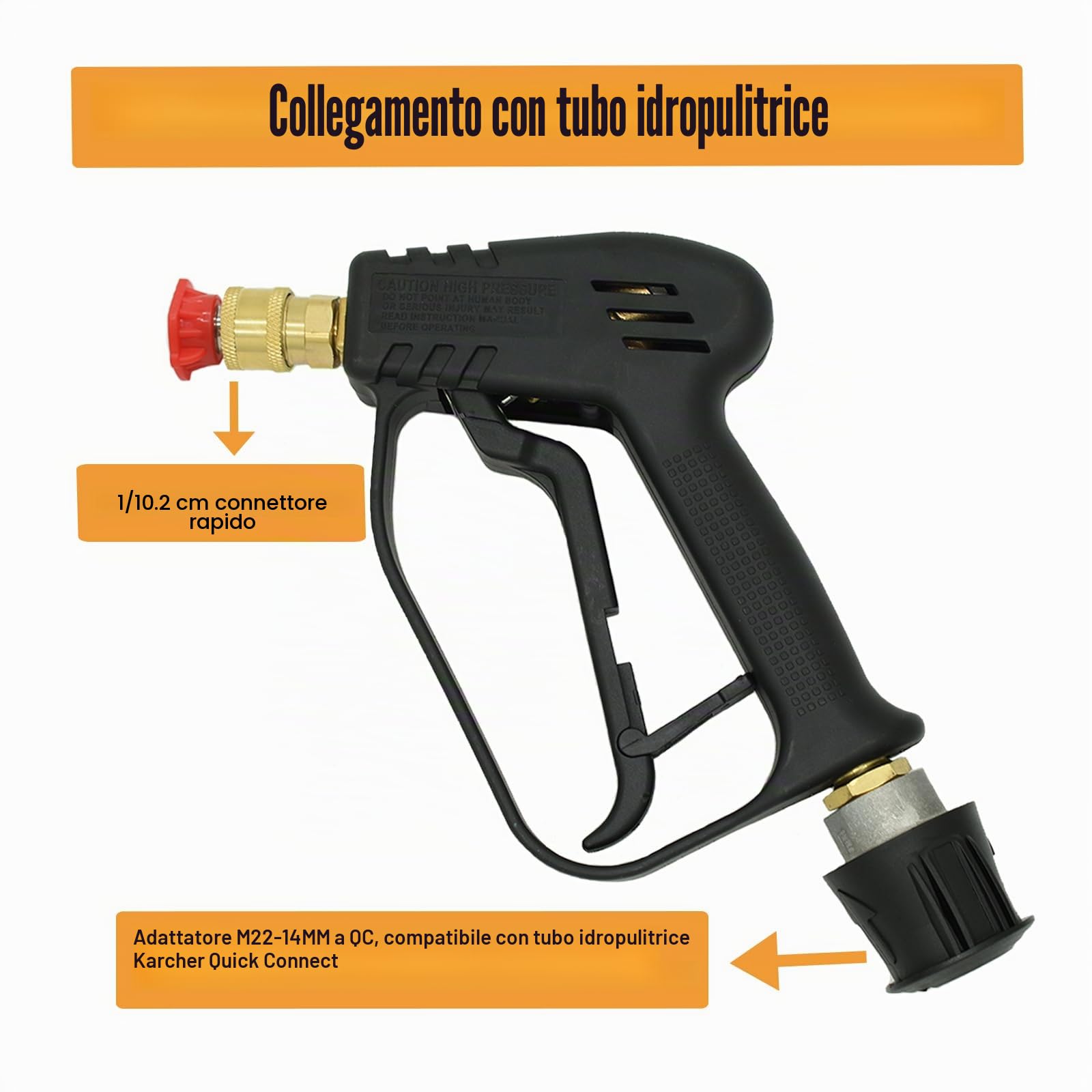 Pistola per Idropulitrice ad Alta Pressione, 5000PSI Pistola per Schiuma per Idropulitrice con 5 Ugelli di Spruzzatura, M22 14MM al Connettore Rapido per Karcher Tubo Lavaggio Auto