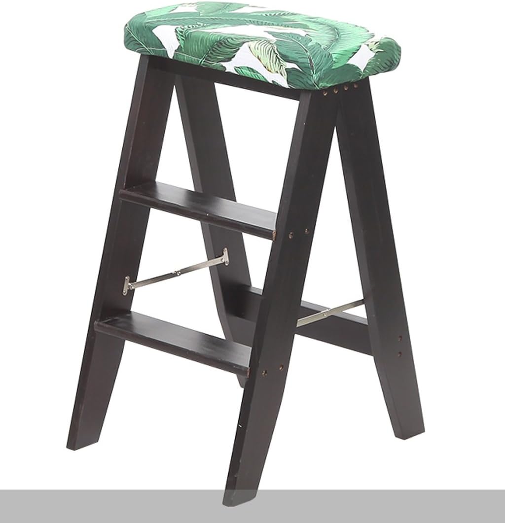 Folding Chairs Multi-Purpose Kitchen Portable Solid Wood Small Ladder Stool Three Steps with a seat Cover Furniture (Color : White, Size : 4#)