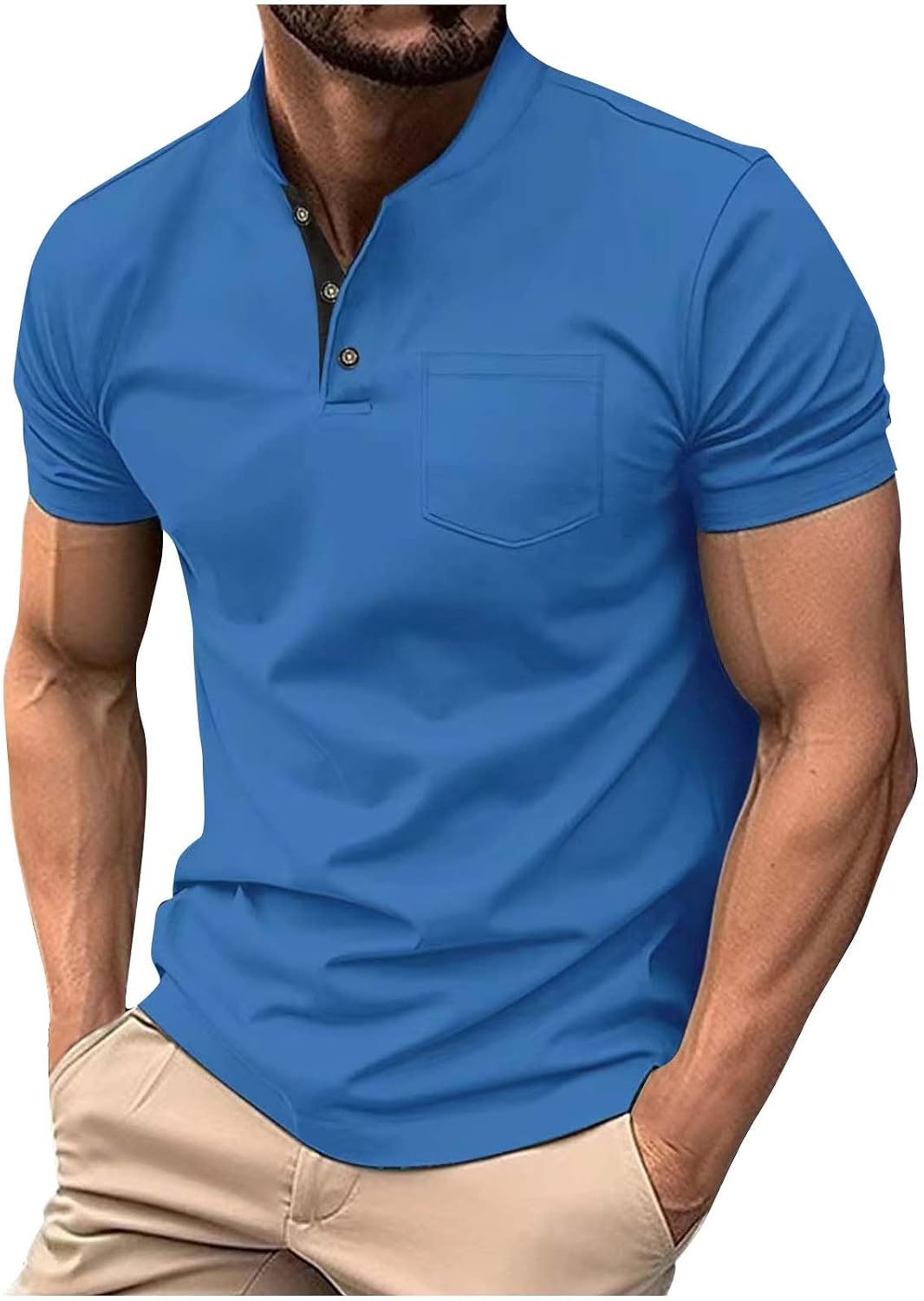Men's Henley Shirts Short Sleeve Casual Collarless Shirt Quick Dry Summer Tees T-Shirts Golf Workout Tops