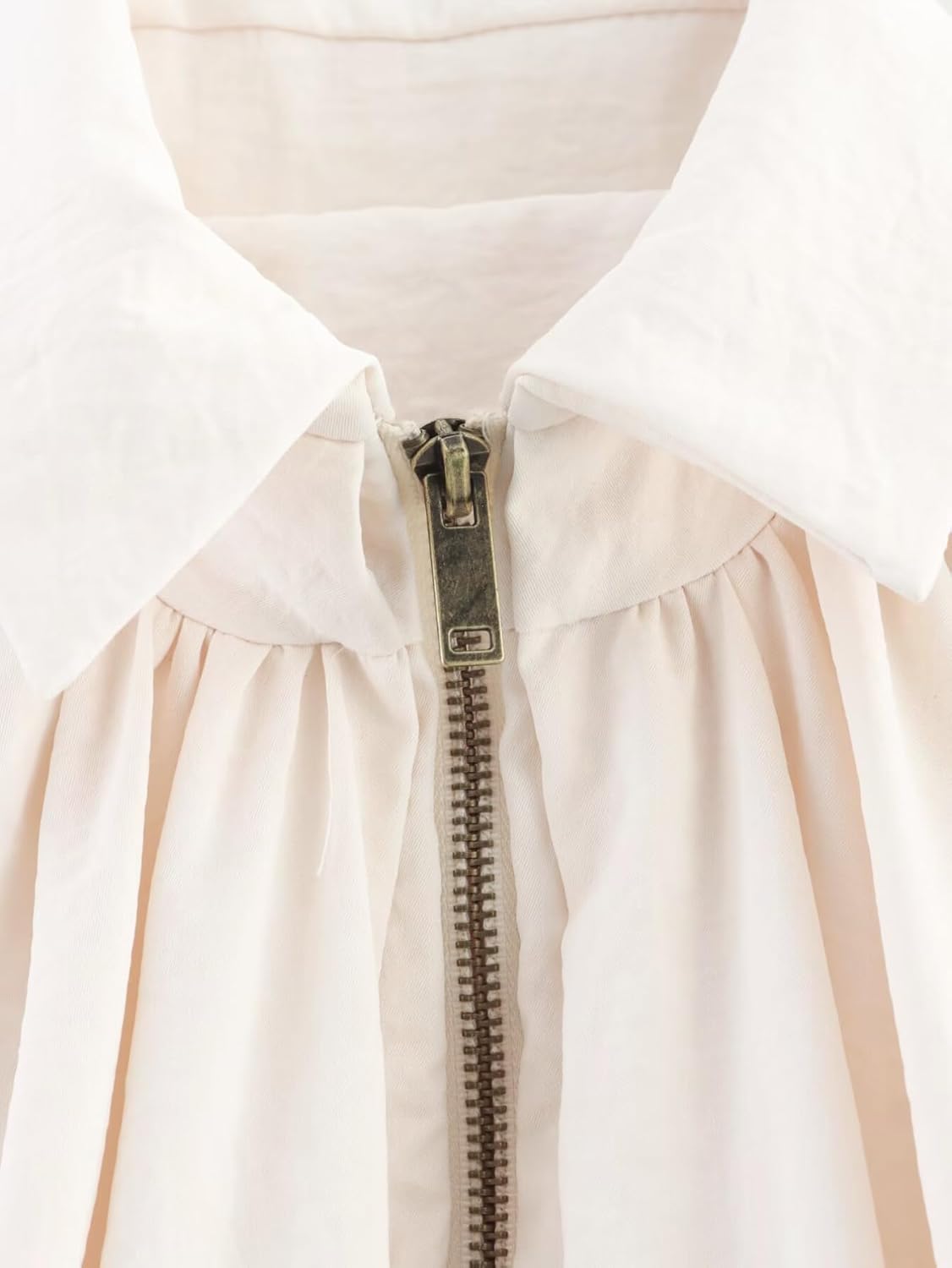 Womens Puffed Bomber Oversized Jacket Batwing Sleeve Streetwear Lapel Collar Zip Front Pleated Blouse Shirt - Image 5