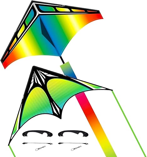 Flying Hoofer Large Rainbow Beach Delta Kites for Adults and Kid Ages 4-8 and 8-12,Easy to Fly Kite for Beginners and Toddlers,Single Line Kite with