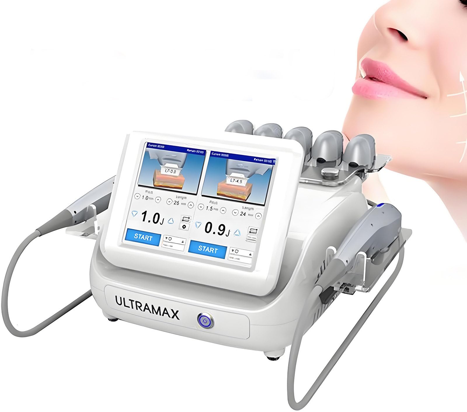 Oiyeknrd 7D HIFU Skin Firming Beauty Device Wrinkle Removal, Skin Rejuvenation Instrument with 7 Replacement Heads, 2 Handles Double Control, for Fat Removal, Face Strain, Weight Loss