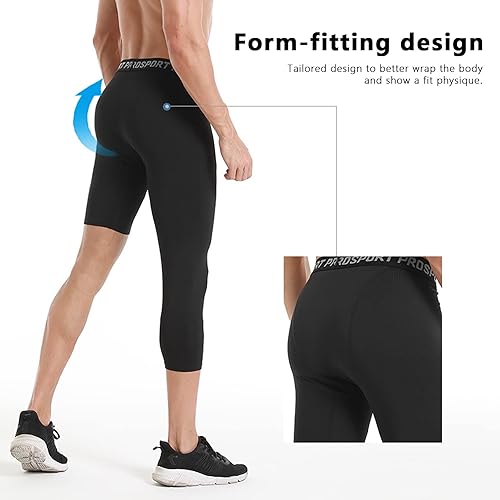 Miniatura 4 de Blaward Pantalones de compresión 34 de una pierna para hombre mallas de baloncesto atléticas para correr leggings deportivos de capa base capri para