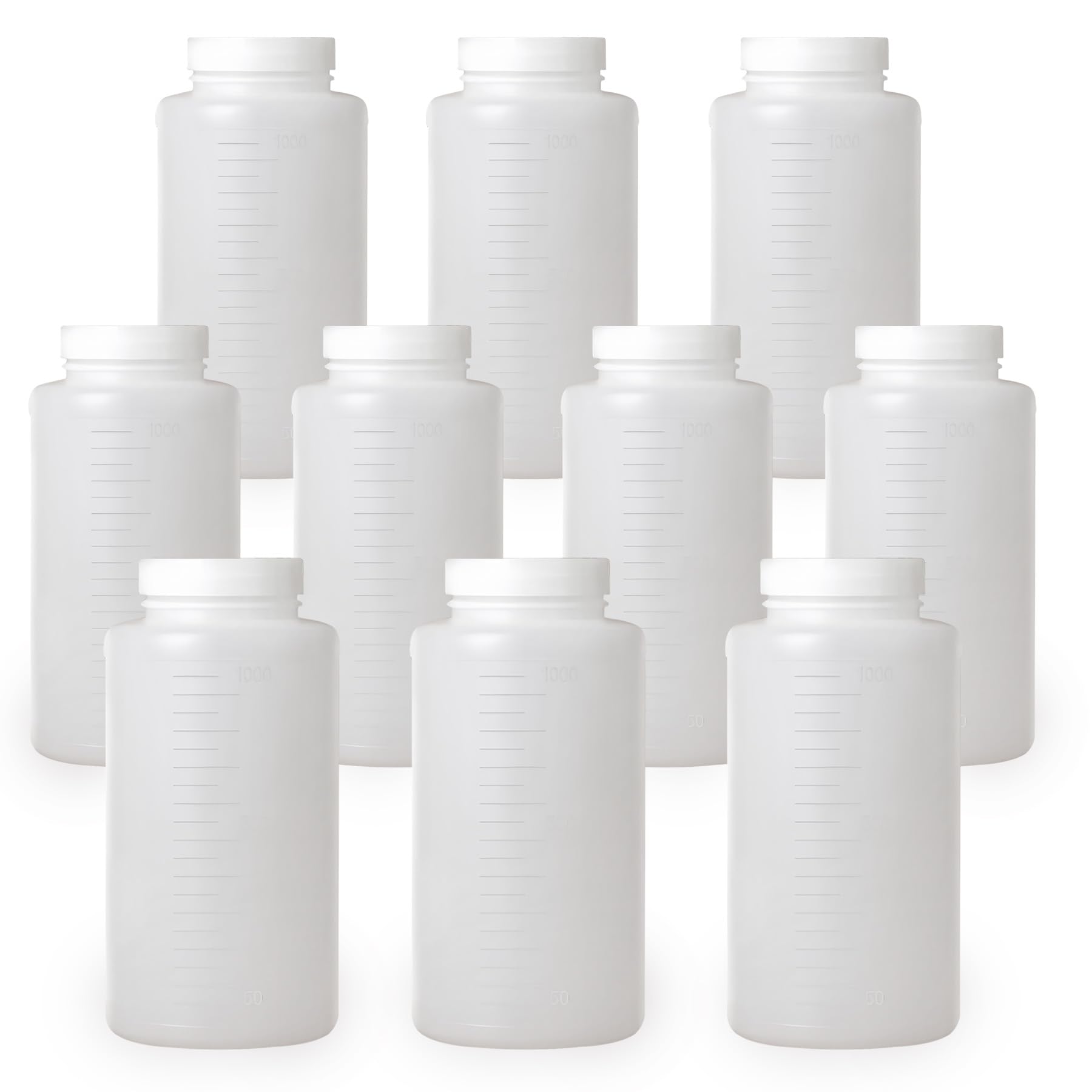 Botellas de plástico de 1000 ml/34 onzas, botella de reactivo químico de laboratorio, boca ancha, sellado seguro de muestras, contenedor de almacenamiento de líquidos, 10 unidades