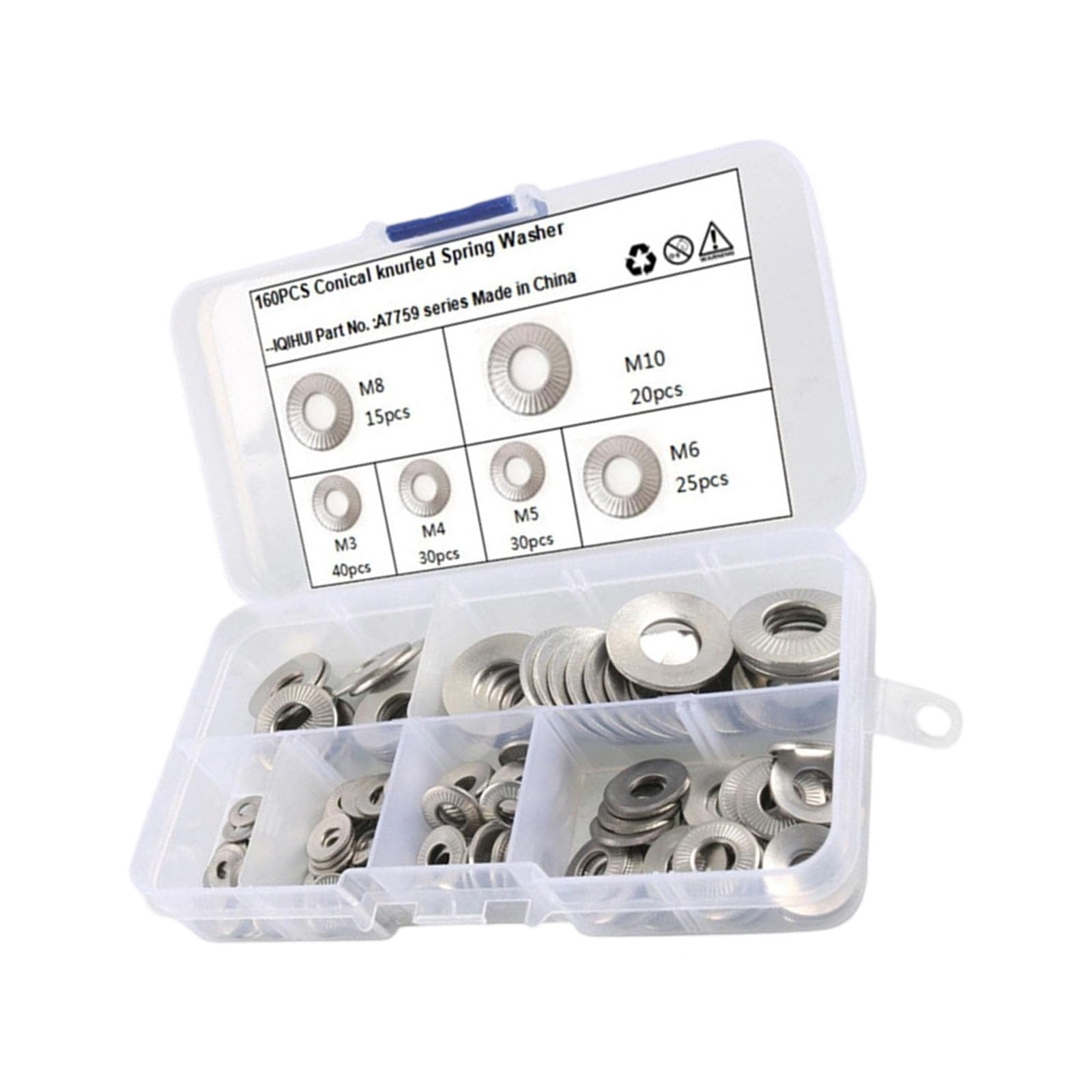 Serrated Disc Spring Washer, Non-Loose Steel Fastener with Storage Box for Outdoor Equipment Erosion Resistant Steel Washers