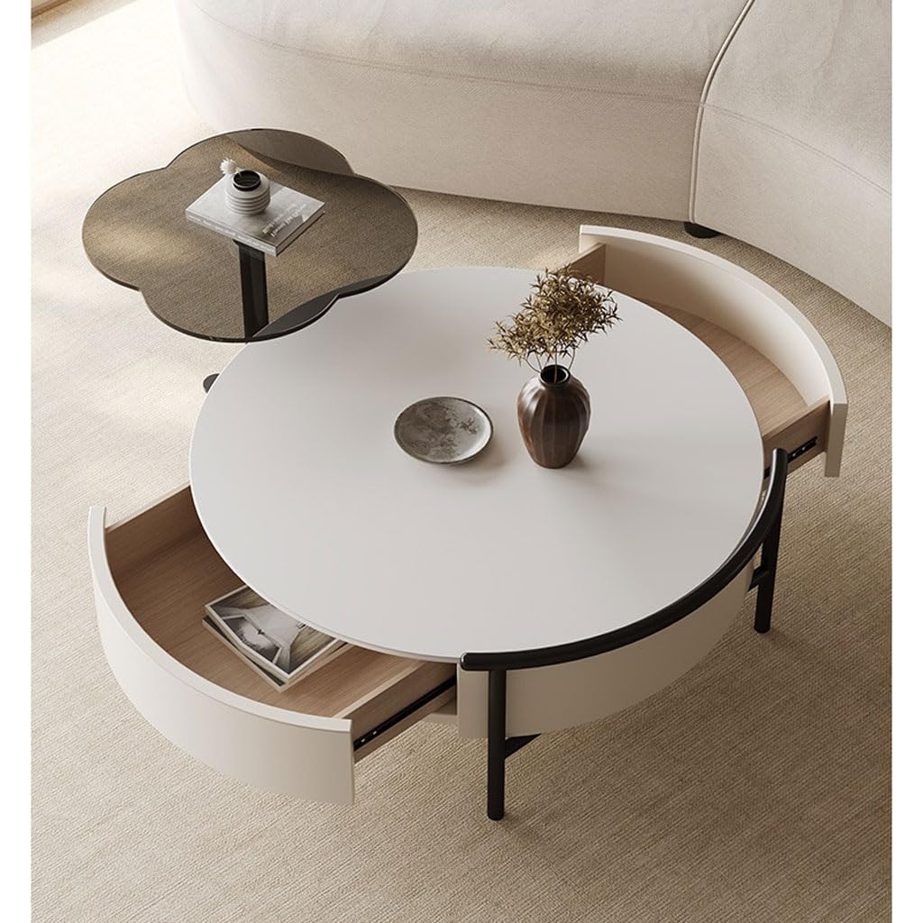 Tavolino da caffè Tavolino da caffè Rotondo Luminoso di Lusso Moderno for Soggiorno, Divano, Tavolo Pranzo, mobiletto Laterale, tavolino Tavoli for Soggiorno(80cm)