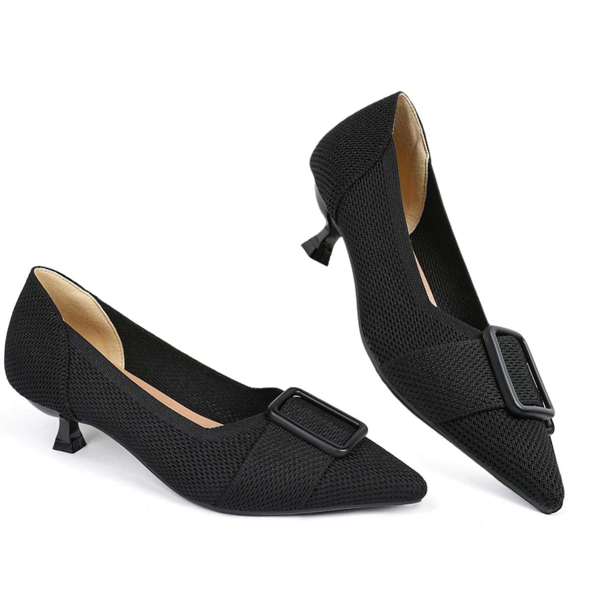 AHZEHRSE Womens Kitten Heels Pumps Shoes Comfortable Knit Closed Toe Heels for Women Work Office Casual Wedding Dressy