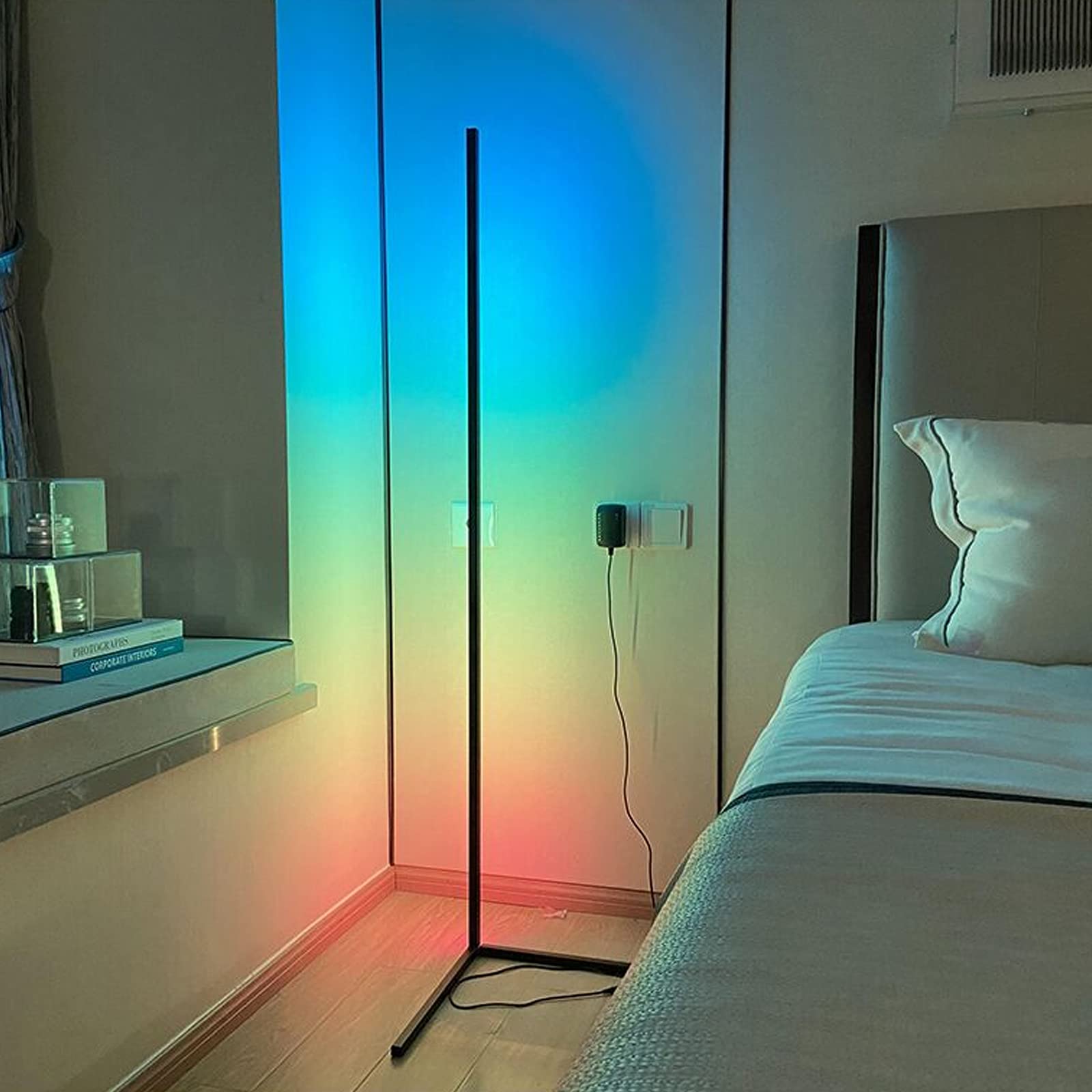 DRNANLIT LED Floor lamp,RGB Color Changing Mood Lighting,Modern Dimmable Corner Tripod Floor Lamp with Remote, Metal Standing Lamp for Living Room, Bedroom-Black(Black)