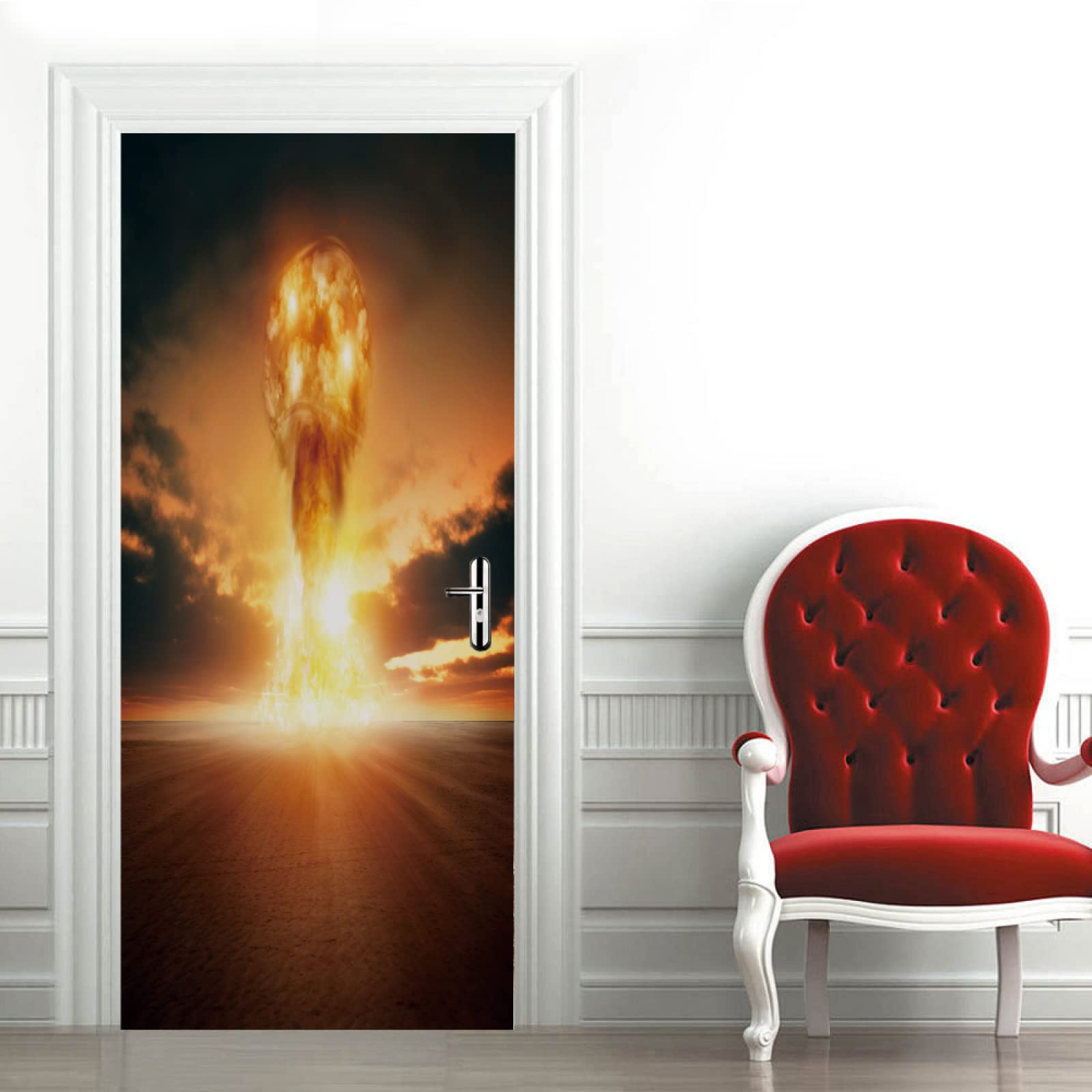 Selbstklebende Türfolie Flammen-Design - 77x200 Cm, 3D Effekt, PVC, Abziehbar