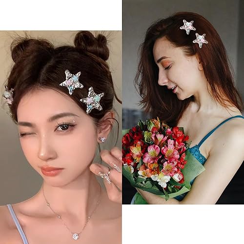 Miniatura 6 de Ahoney 6 pinzas para el cabello con forma de estrella de mar, pinzas para el cabello de metal plateado Y2K, accesorios para el cabello para mujeres