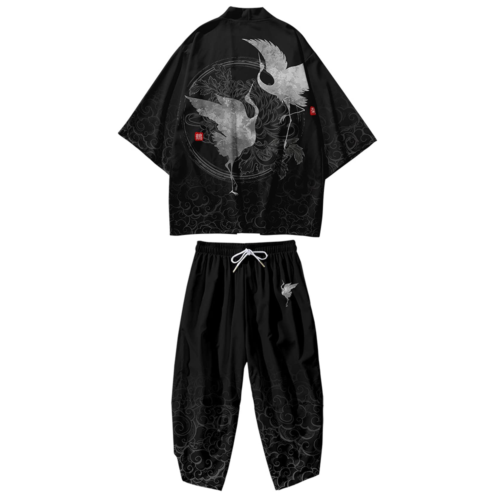 Mens Kimono Set 3/4 Sleeve Haori And Shorts Casual 2 Piece Japanese Outfits