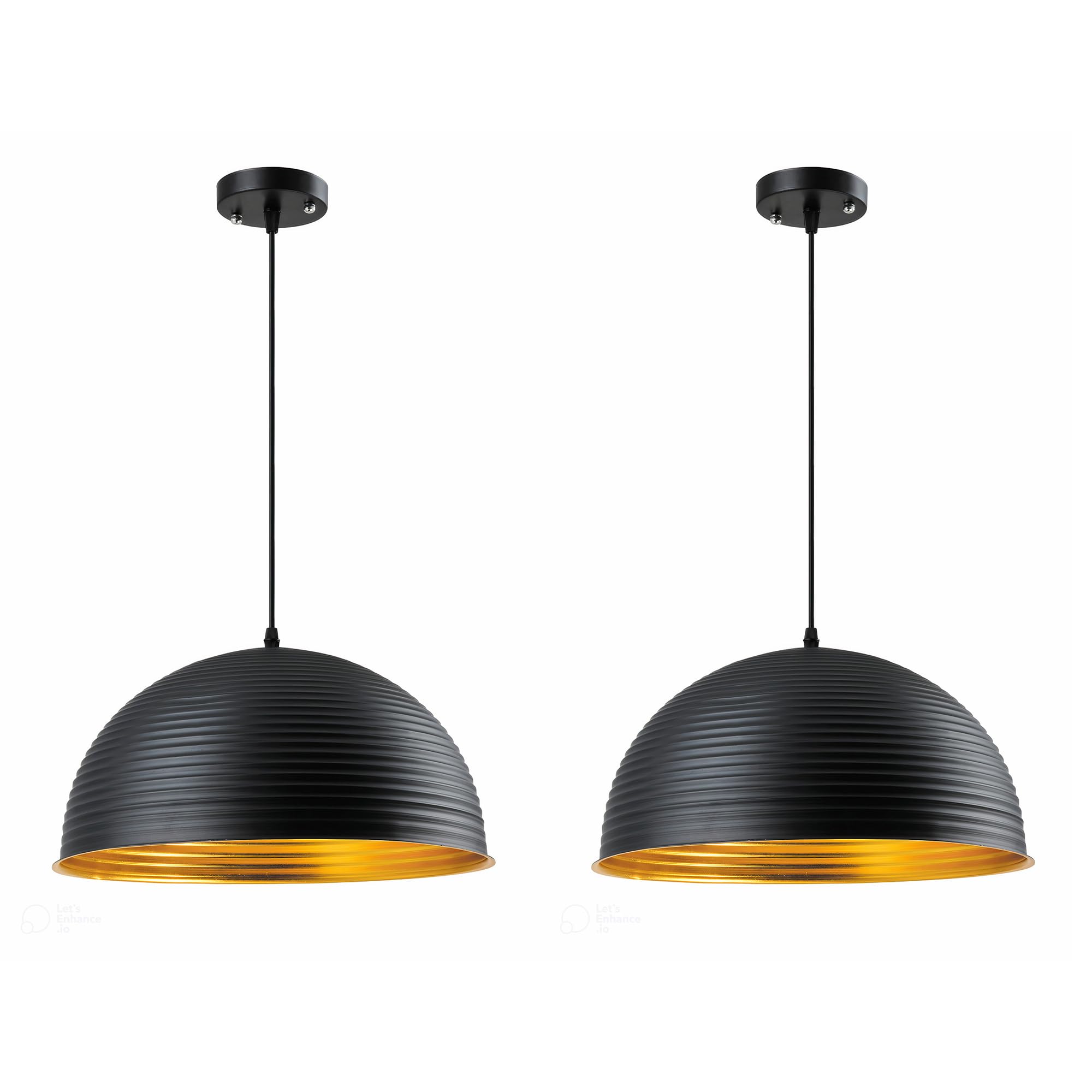 Mossodor Black+Gold Metal Ceiling Light Lampshade - Pack Of 2 Include E27 2X Edison Filament Bulb - Lampshades For Ceiling Lights Bedroom Living Room, Lounge Hall Dining Room, Kitchen, Cafe, Bar