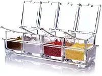 Porta Temperos Condimentos potes Acrilico organizador Com Colher Para Cozinha