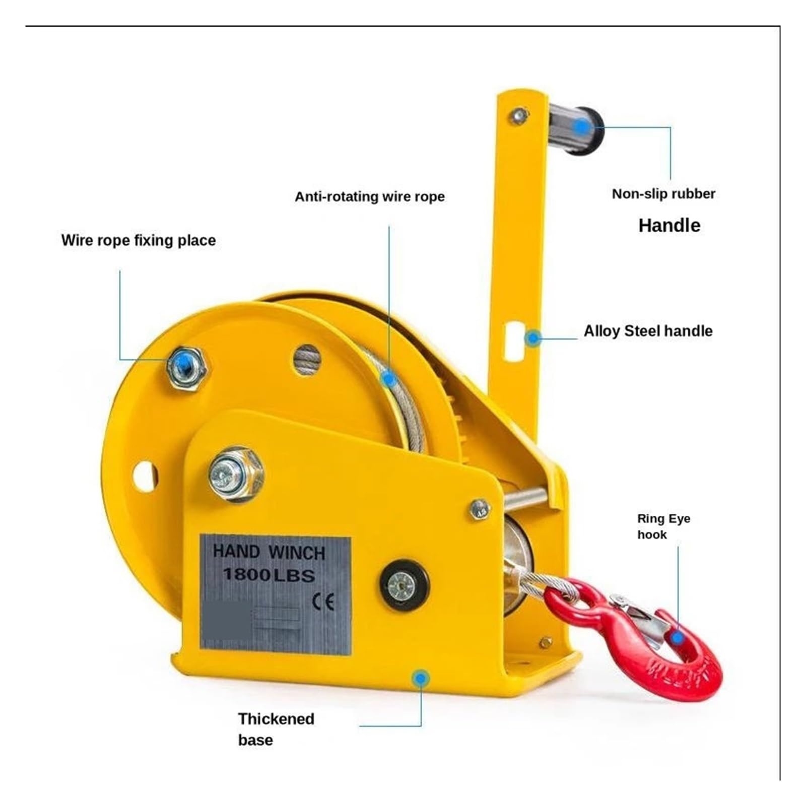 Verricello A Mano Piccolo Autobloccante Bidirezionale 1200/1800/2600LB Con Freno Automatico Manuale For Trattore Portatile Forte Forza Di Trazione(1200LB,10M Cable)