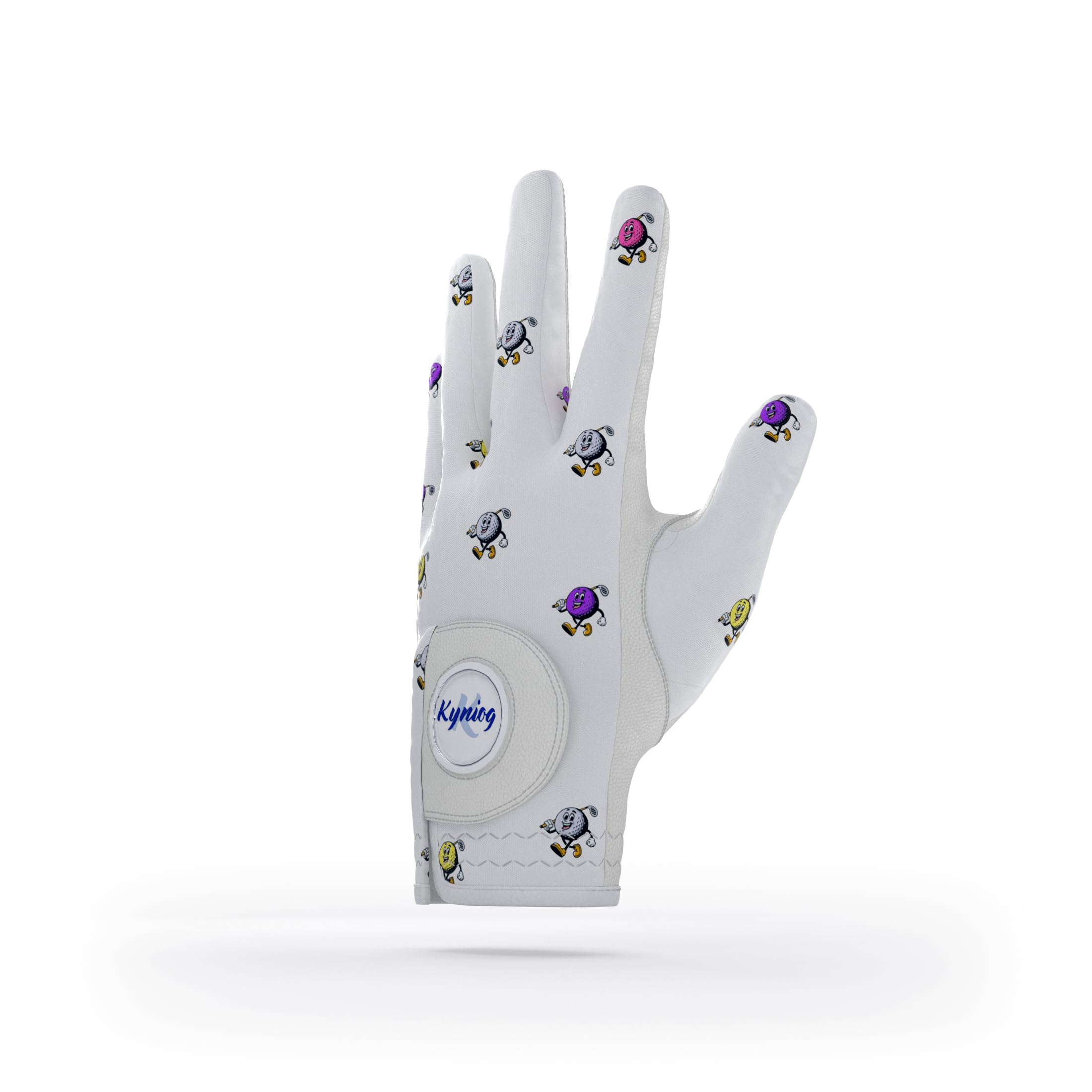 Kyniog Ladies Golf Gloves for Women The Pacball Design, Left Hand Right Hand, Leather Palm Lycra Top, Breathable All Weather Grip, Cabretta Leather (M, Right)