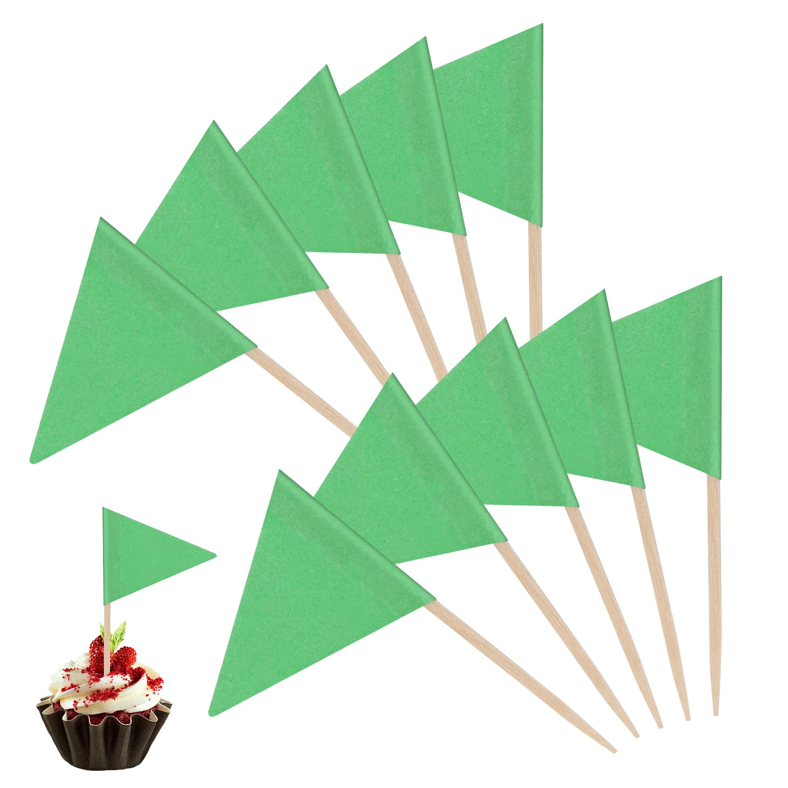 100 Pack Flag Toothpicks Blank Toothpick Flags Cheese Markers Flag Cupcake Toppers Sticks Food Labels for Party Buffet Food Tags for Party Food Decoration, Green
