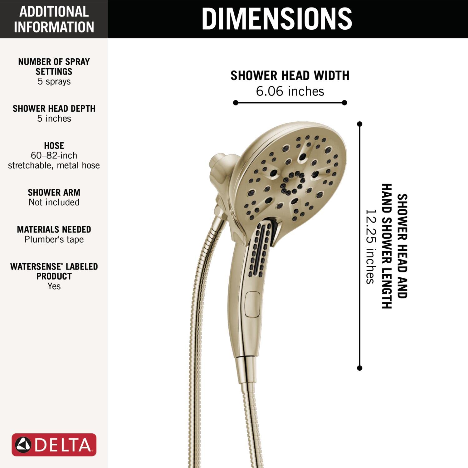 Delta Faucet Cabezal De Ducha De Mano Doble 2 En 1 De 5