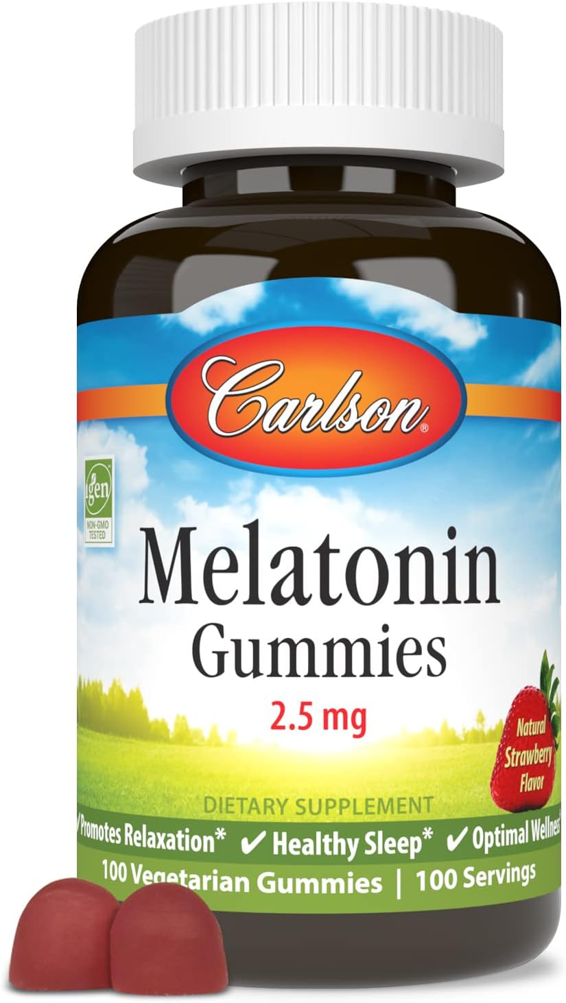 Carlson - Melatonin Gummies, 2.5 mg, Healthy Sleep, Promotes Relaxation, Natural Strawberry Flavor, 100 Gummies