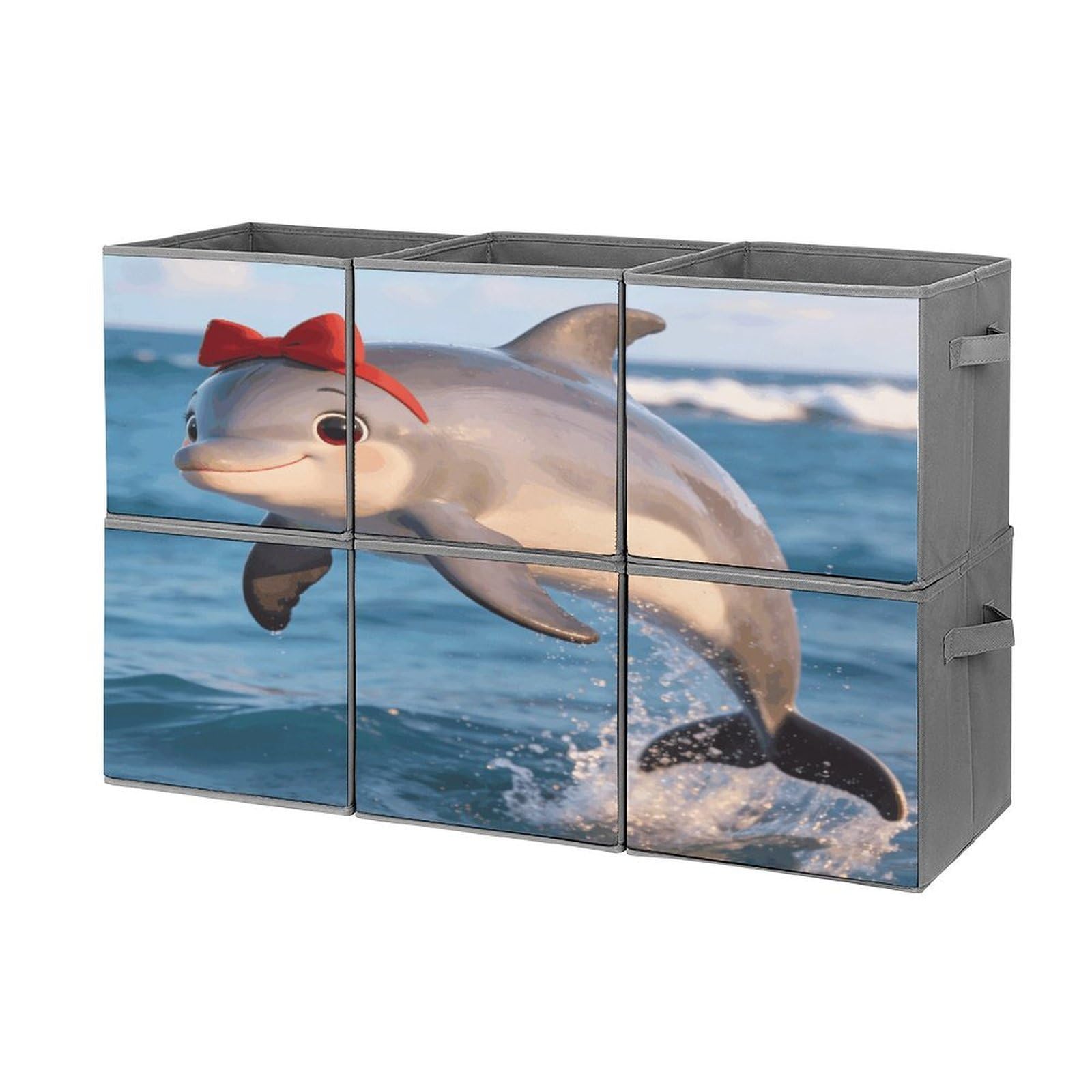 Fodpand Style Cute Dolphin Gift Cube Bins With Double Handles,Set Of 6 Cube Organizer, Stackable And Foldable Storage Bins For Organization, Closet, Shelves, Offices