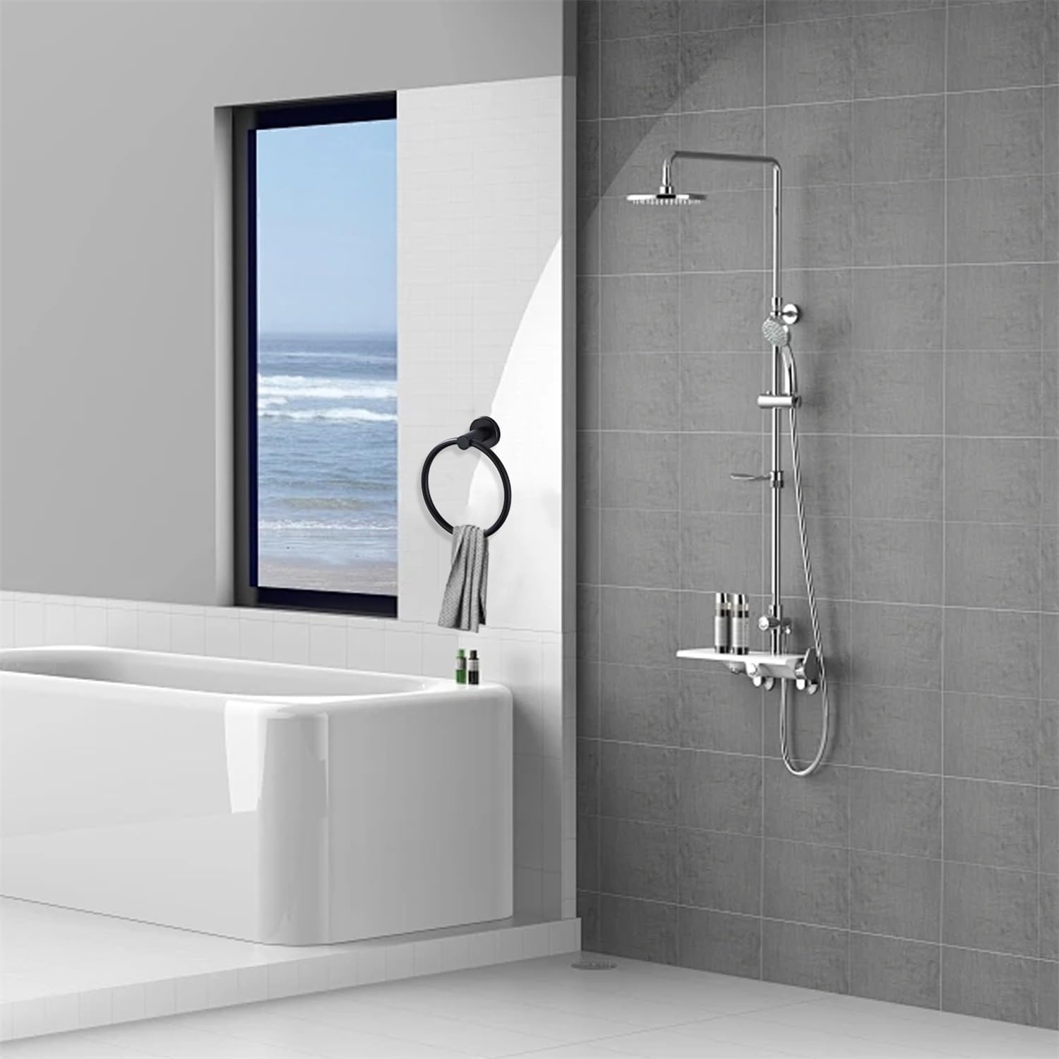 Marmolux Acc Matte Black Towel Ring - Modern Hand Towel Holder For - View #3