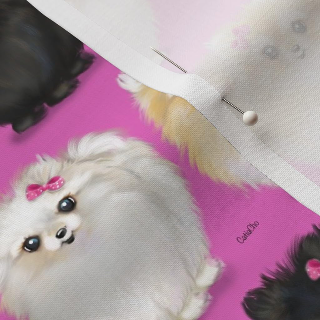 Spoonflower Fabric - Pomeranians Pink Pomeranian Dog Pet Puppy Printed on Petal Signature Cotton Fabric Fat Quarter - Sewing Quilting Apparel Crafts Decor