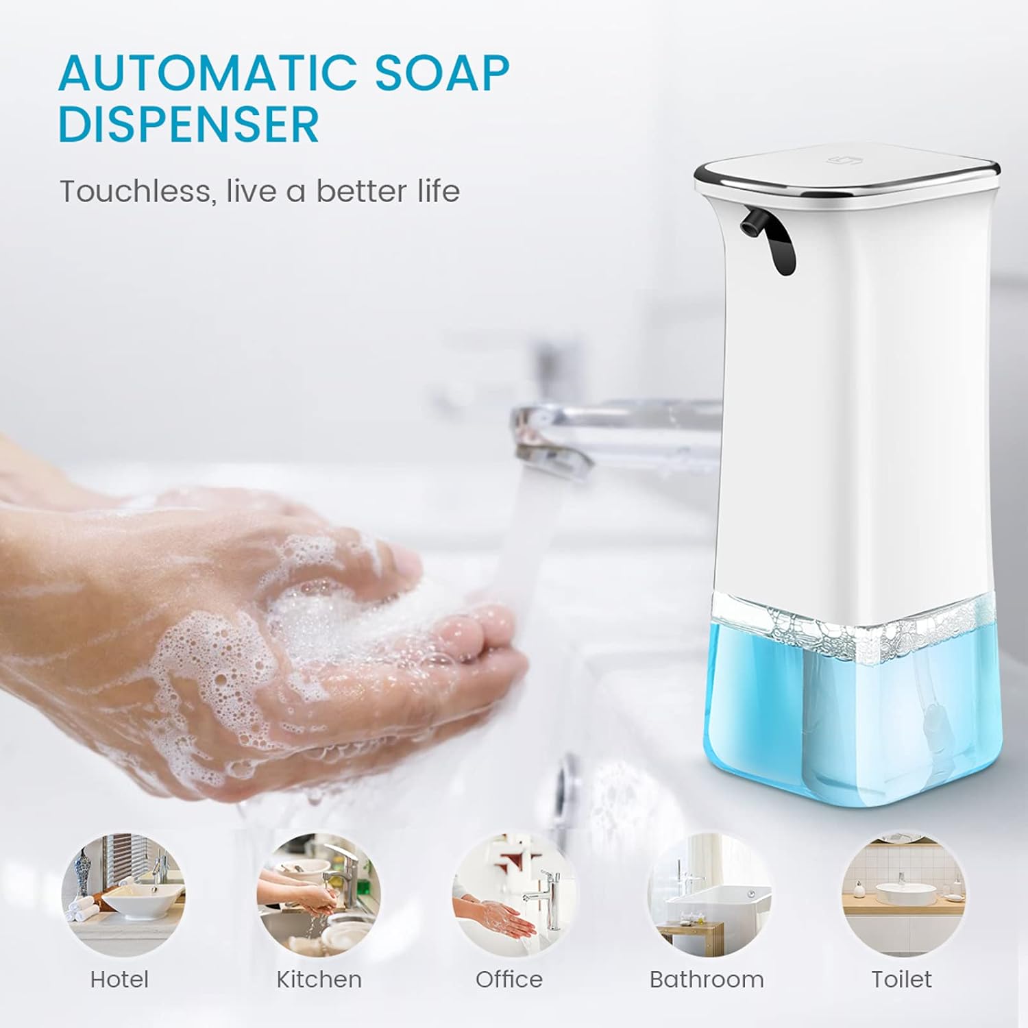 Baban Automatic Soap Dispenser, Touchless Foaming Soap Dispenser, 280ml Infrared Sensor Soap Dispenser w/Adjustable Foam Output Volume Mode, Hand Free Liquid Soap Pump Dispenser for Bathroom Kitchen