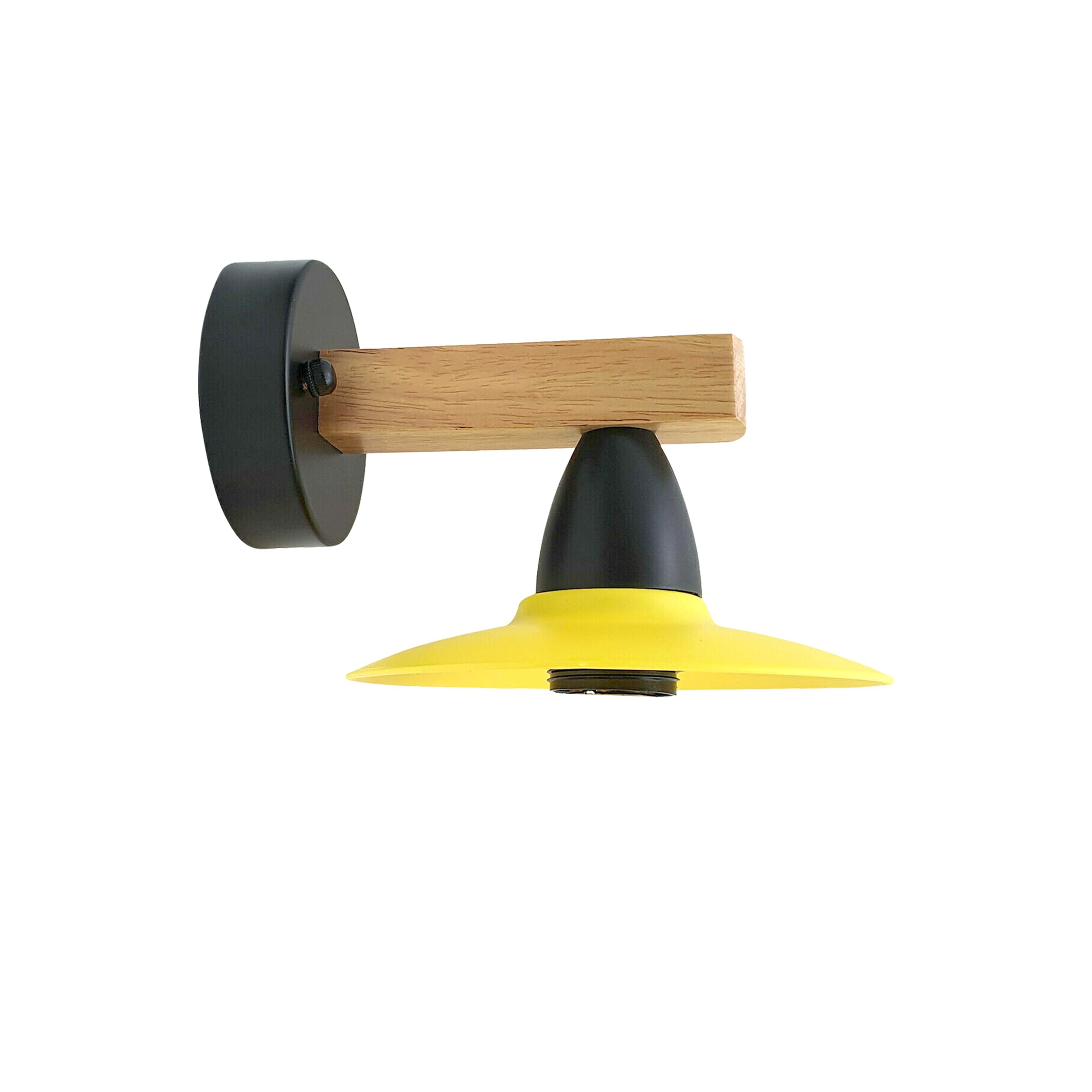 Model Yellow 2LED Wall Light Sconce with Wood Arm, Interior Downlight Wall Mounting Fixture Small Metal 15cm Lamp Shade with E27 Lamp Holder, Indoor Decorative Bedroom, Bedside (Without Bulb Style 1)