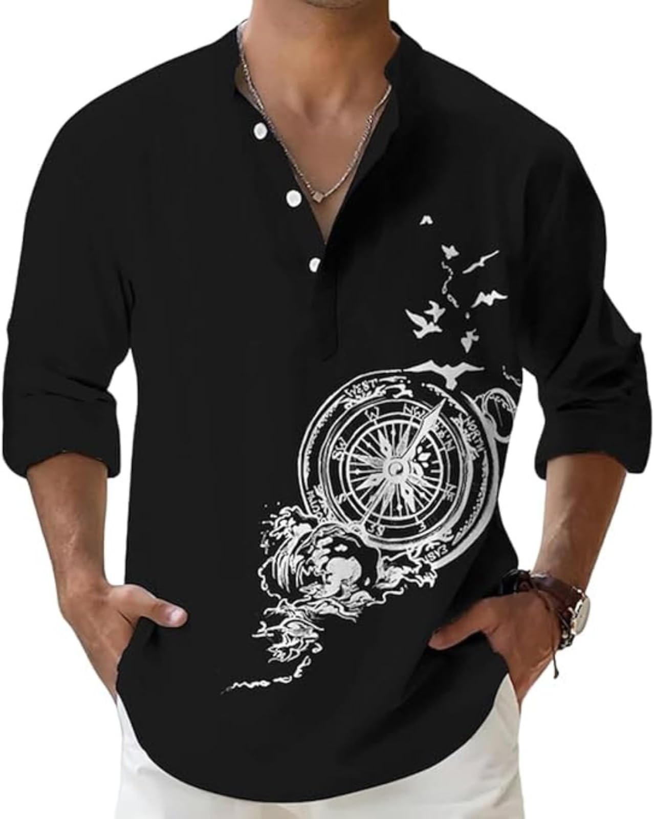 DEELMO Men’s Cotton Blend Short Kurta with Mandarin Collar, Unique Design and Full Sleeve in a Casual Style