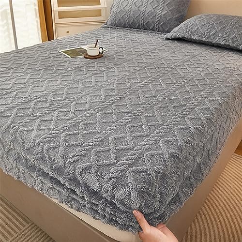 Sábana bajera ajustable de franela supersuave de 200 x 220 cm, protector de colchón de invierno de felpa gris, ropa de cama de forro polar cálido para colchones de hasta 25 cm