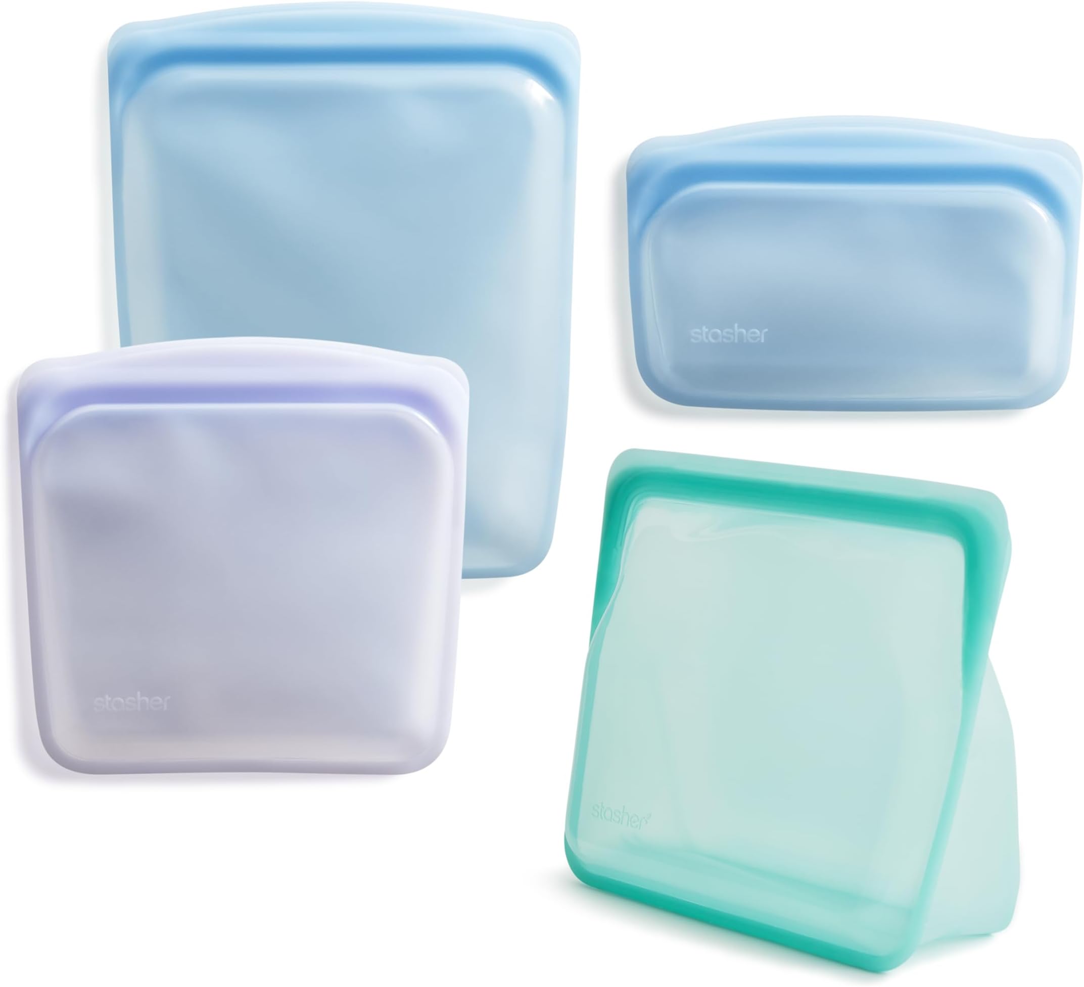 Bundle 4 PK: 1 Stand Up Mid Aqua, 1 Half Gallon Blue, 1 Snack Blue, 1 Sandwich Lavender - Amazon Packaging