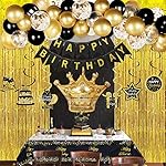 Black and Gold Birthday Decorations for Men Women, Black and Gold Party Decorations Include Crown Hanging Swirls Sach Tablecloth Cake Toppers Banner for Gold and Black Birthday Decorations for Dad - Image 2