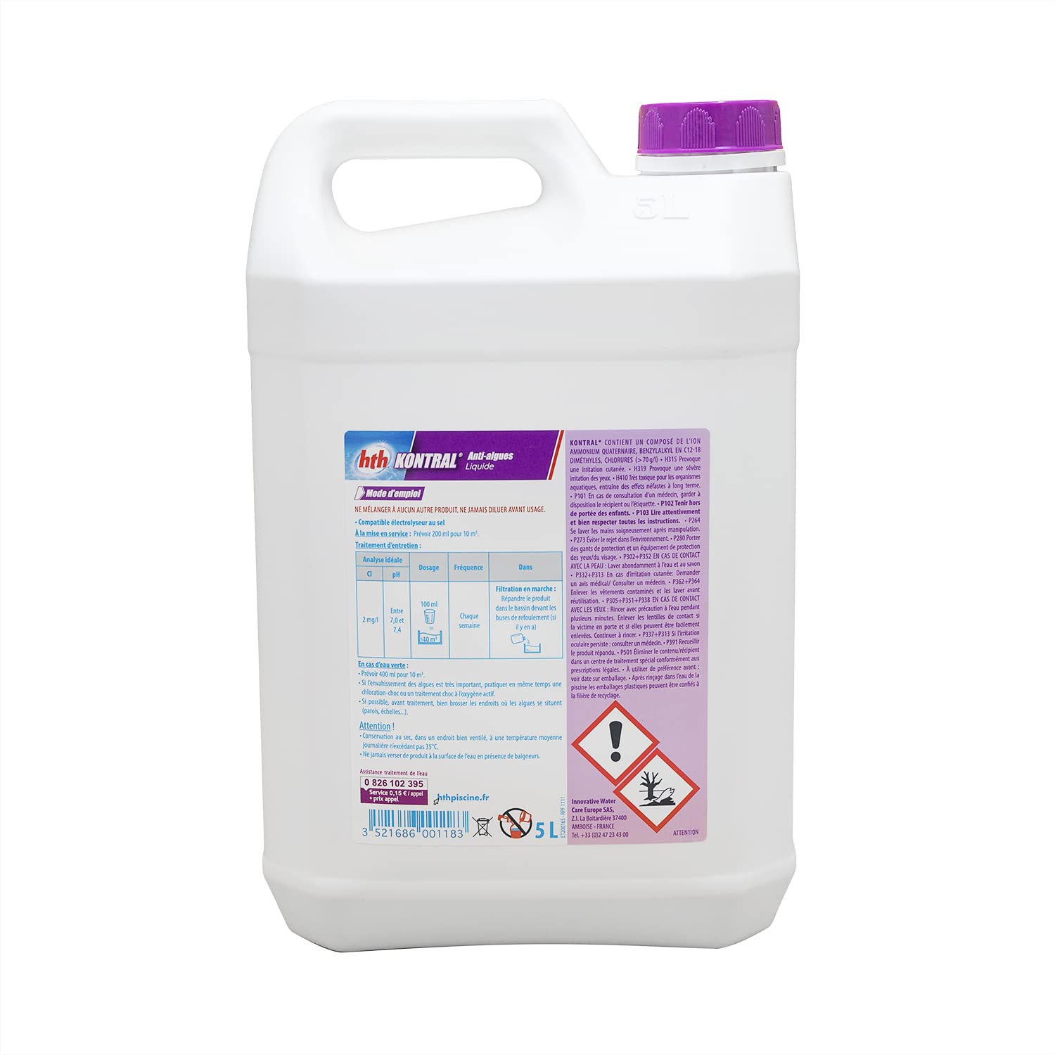 HTH KONTRAL Liquide - 5L | Anti-Algues - Standard + 10 Tests HPS OFFERTS 6 en 1