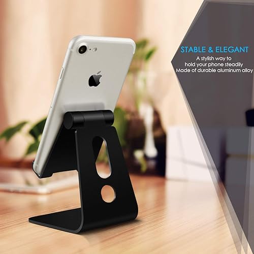 Miniatura 2 de Soporte ajustable para teléfono celular, soporte de escritorio de aluminio 2020 con base antideslizante y práctico puerto de carga, se adapta a