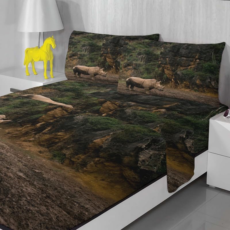 Rhino Sábanas tamaño Queen  Juegos de sábanas y fundas de almohada de paisaje  Lujosa 100% microfibra, estampado de alta cantidad de hilos, sábana