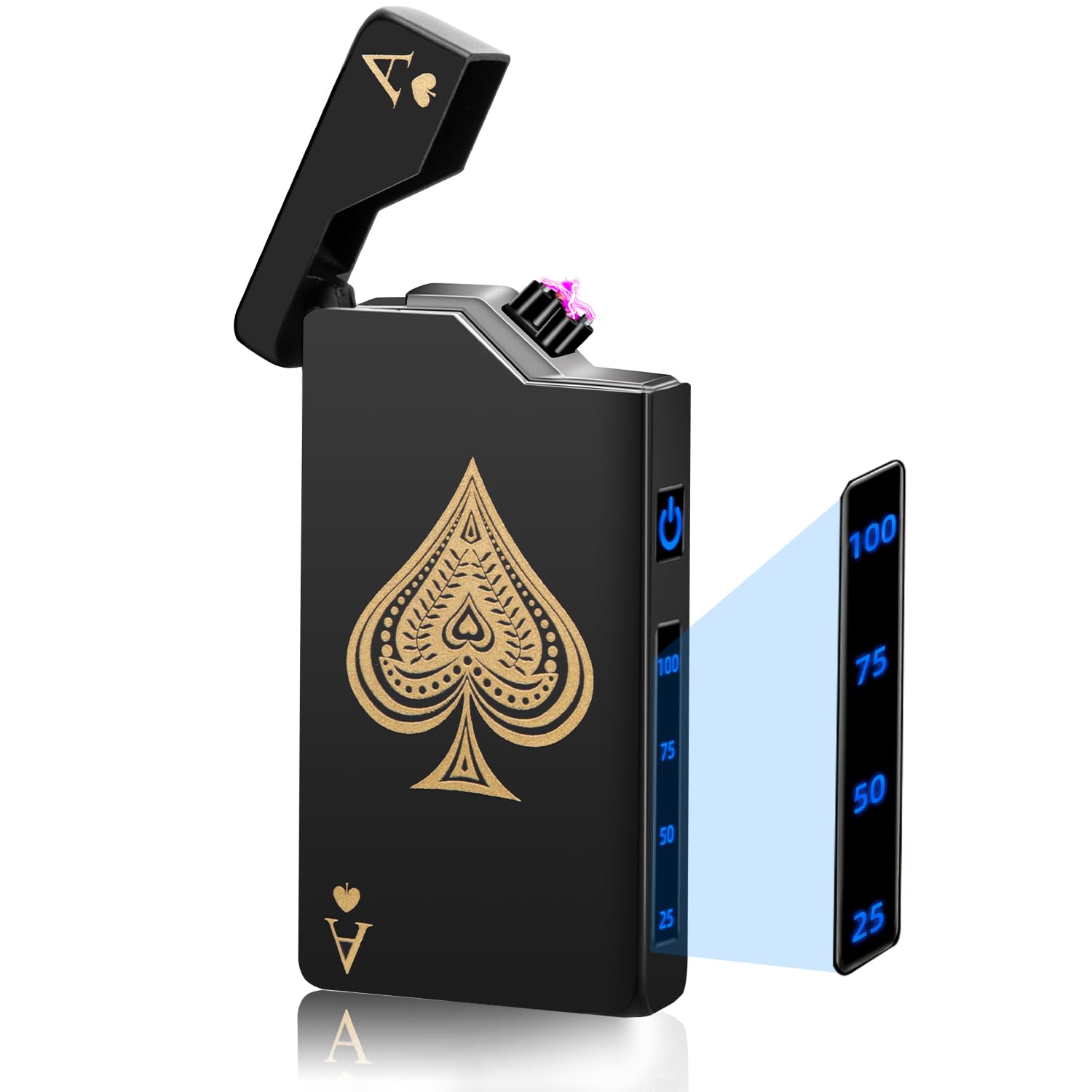 Electric Plasma Arc Lighter With Cool Poker Card Ace, USB Rechargeable Lighter Flameless and Windproof for Outdoor and Camping, Stocking Stuffer Gift for Him Men (Black Ace)