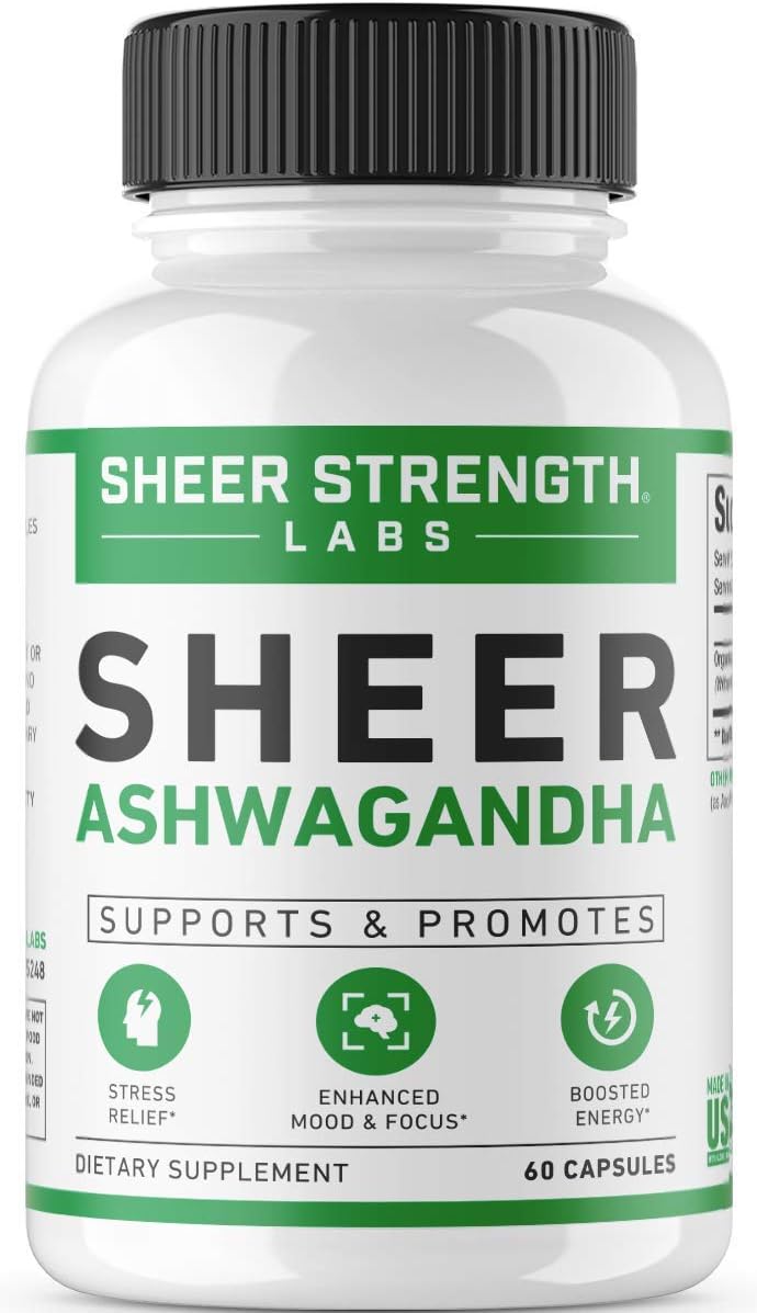 Sheer Strength High Potency Organic Ashwagandha Root Powder Extract | Gluten-Free & Non-GMO Veggie Capsules Labs