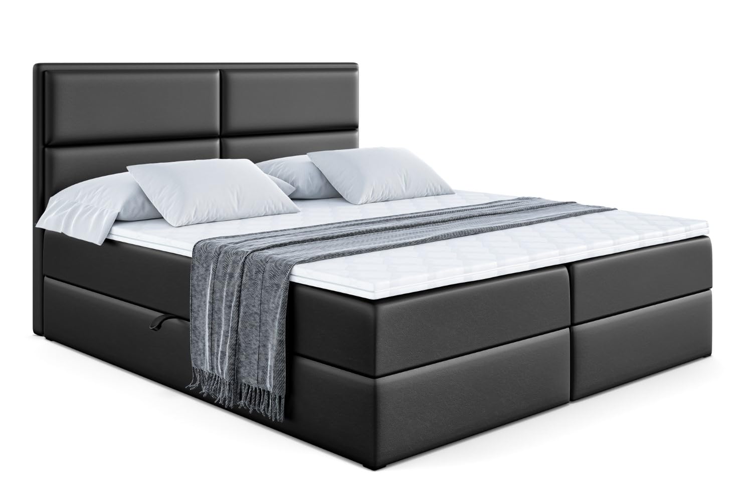 ALTDECOR Boxspringbett mit H3-Matratze Aura - 180x200 - Schwarz | Lattenrost, Topper, Boxspringbett mit Bettkasten, Bett mit Stauraum, Doppelbett, Polsterbett