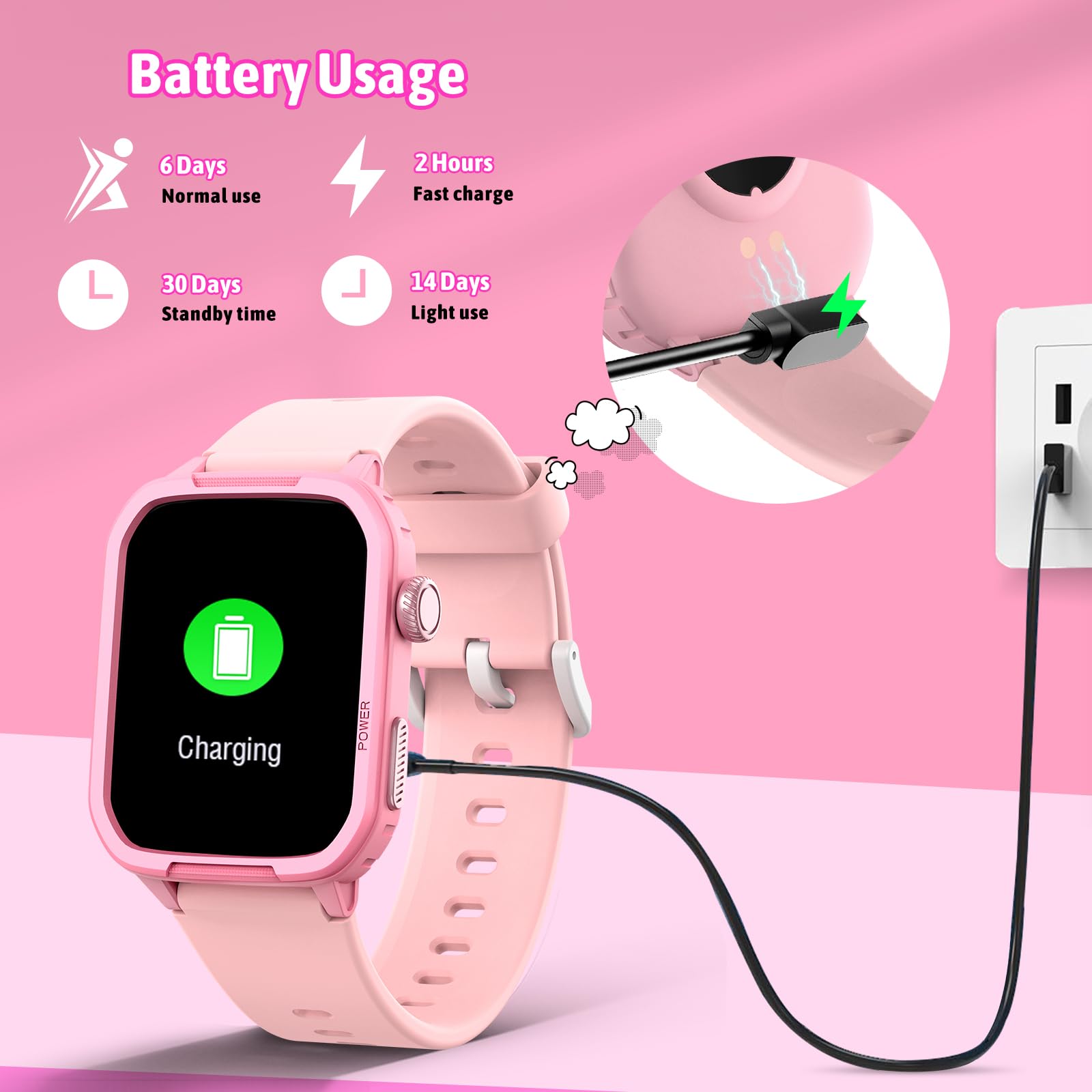 JOYELE Smartwatch Bambini, Fitness Tracker Orologio Bambina, Impermeabile Orologio Ragazza e Ragazzo con 19 Sportive, Contapassi, Sveglia, Orologio Intelligente per Bambini 3-16 Anni Regalo (Rosa)