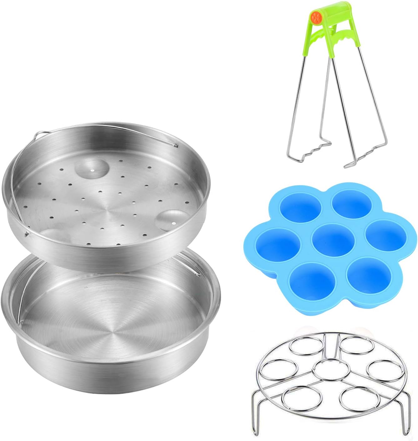 Steamer Basket Rack Sets for Pressure Cooker- Vegetable Steamer Pan Tray Trivet with Silicone Egg Bites Molds Combo - Fits for Pot 6,8 Qt Pressure Cooker DUO60