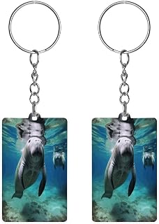 2×1.2 in Acrylic Keychain Cute Acrylic Keyring Animal Pendant | Lightweight High Hardness Stylish Ocean Animal Manatee Accessory for family, pet, couple memories,personalized